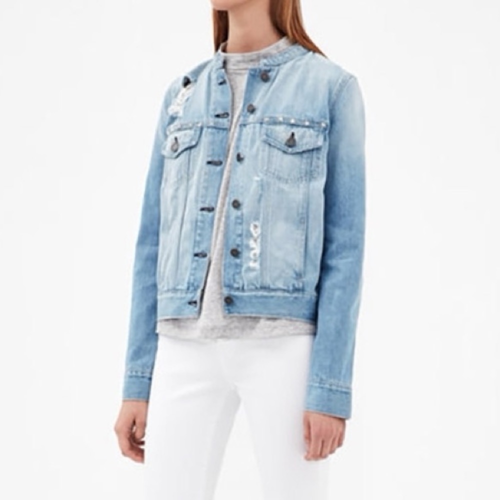 EI8HTDREAMS  STAR STUDDED BAND COLLAR DENIM JACKET - LIGHT BLUE - Picture 7 of 16